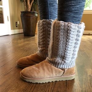 Chestnut UGG boots w/ detachable knit leg warmers
